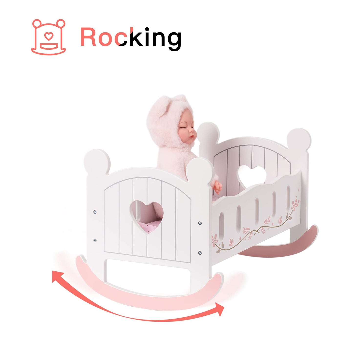Wooden Rocking Doll Cradle Bed