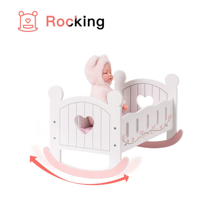 ROBOTIME Wooden Rocking Doll Cradle Bed (Fits 18" Dolls)