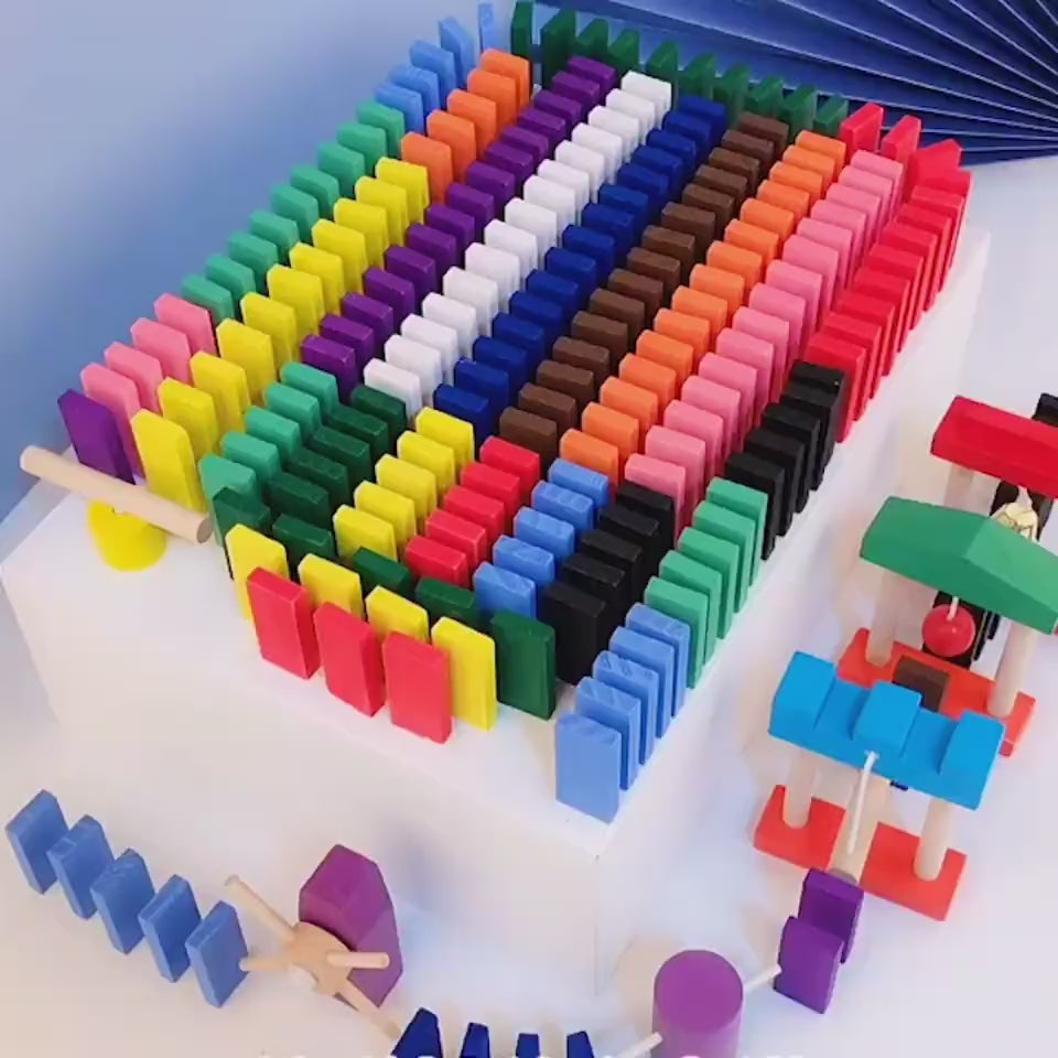 Wooden Domino Blocks Building Toy Kits Color Sort Rainbow Dominoes Games Educational Wood Block Toys For Children Kids Gifts